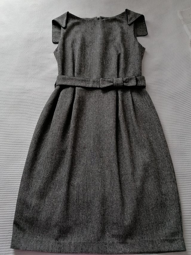 Preview of the first image of LADIES DRESS DARK GREY WITH BOW BELT 10 UK.