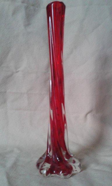 Image 3 of Glass bud |Vase,red and clear handmade