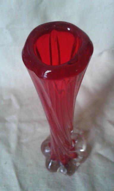 Image 2 of Glass bud |Vase,red and clear handmade