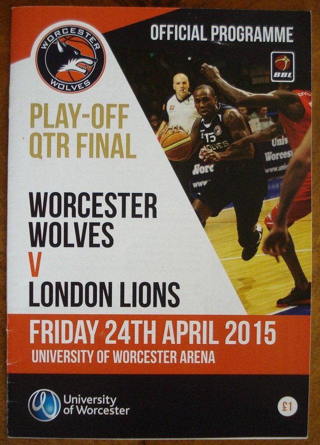 Preview of the first image of OFFICIAL PROGRAMME WORCESTER WOLVES BASKETBALL MATCH 24/4/15.