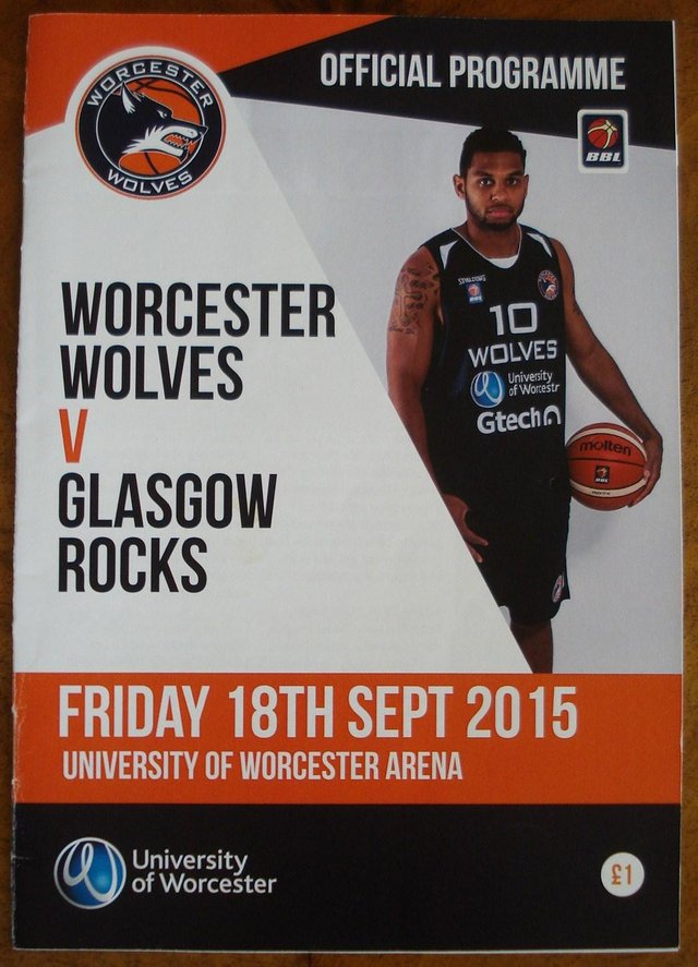 Preview of the first image of OFFICIAL PROGRAMME WORCESTER WOLVES BASKETBALL MATCH 18/9/15.