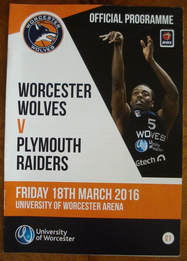 Preview of the first image of OFFICIAL PROGRAMME WORCESTER WOLVES BASKETBALL MATCH 18/3/16.