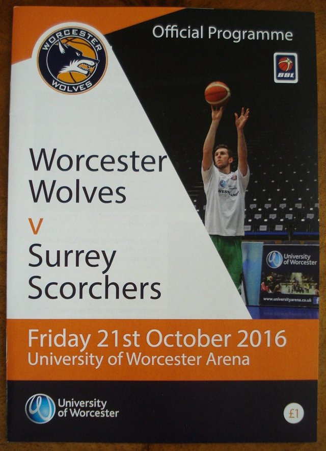 Preview of the first image of OFFICIAL PROGRAMME WORCESTER WOLVES BASKETBALL 21/10/16.