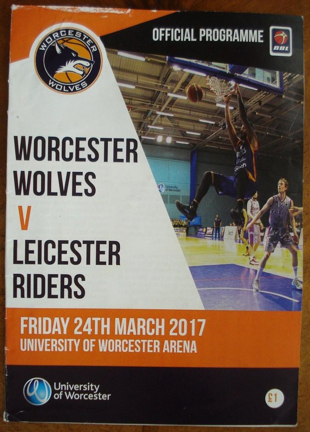 Preview of the first image of OFFICIAL PROGRAMME WORCESTER WOLVES BASKETBALL MATCH 24/3/17.