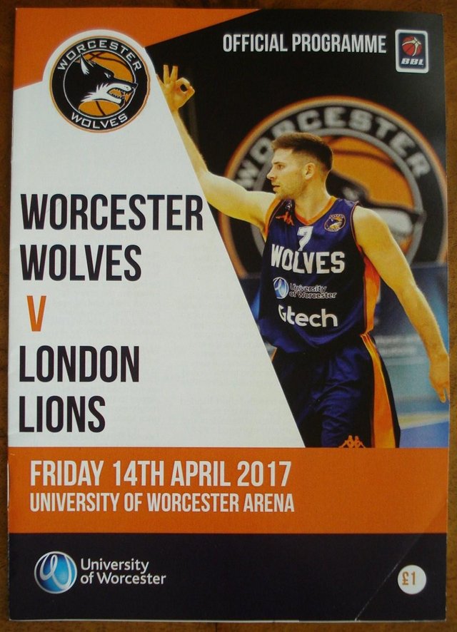 Preview of the first image of OFFICIAL PROGRAMME WORCESTER WOLVES BASKETBALL MATCH 14/4/17.