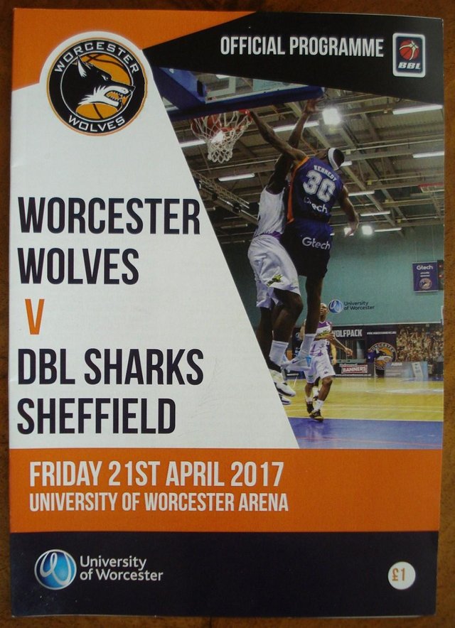Preview of the first image of OFFICIAL PROGRAMME WORCESTER WOLVES BASKETBALL MATCH 21/4/17.
