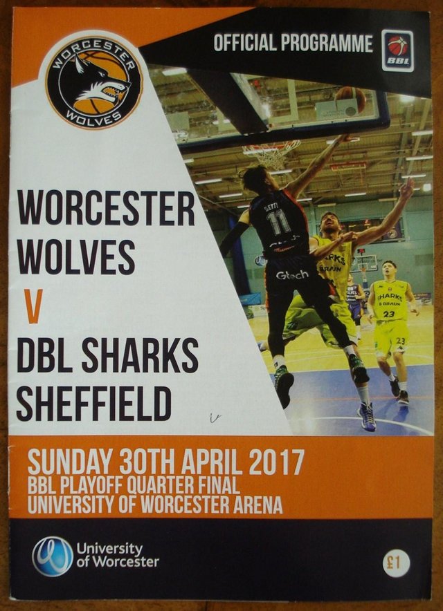 Preview of the first image of OFFICIAL PROGRAMME WORCESTER WOLVES BASKETBALL MATCH 30/4/17.