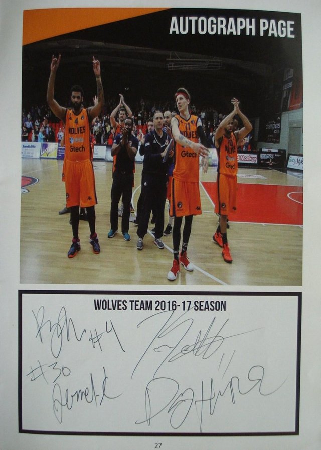 Preview of the first image of OFFICIAL AUTOGRAPHS WORCESTER WOLVES BASKETBALL 30/4/17.