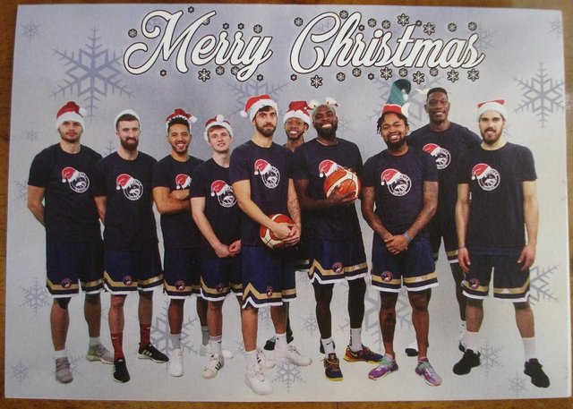 Preview of the first image of WORCESTER WOLVES BASKETBALL TEAM AUTOGRAPHED XMAS CARD.