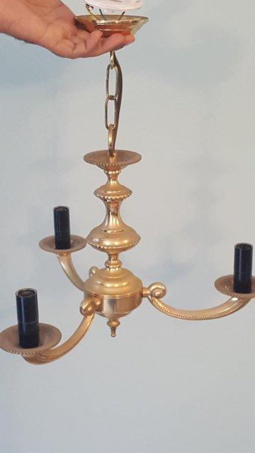 Preview of the first image of VINTAGE BRASS CHANDELIER - 3 ARMED.