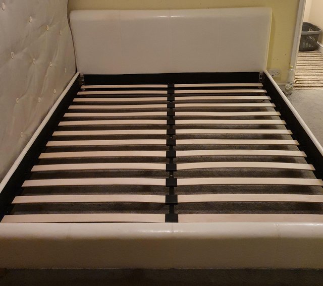 Image 2 of Cream faux leather superking bed frame
