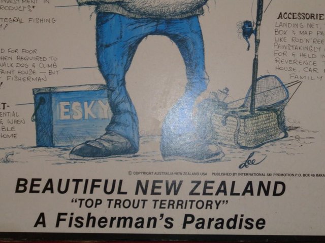 Image 3 of VINTAGE WOODEN FRAMED POSTER FUNNY FISHING ADD FOSTERS BEER