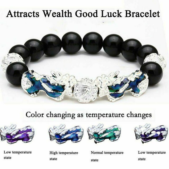 Image 2 of Brand New Unisex Black Obsidian Beads Silver Bracelet