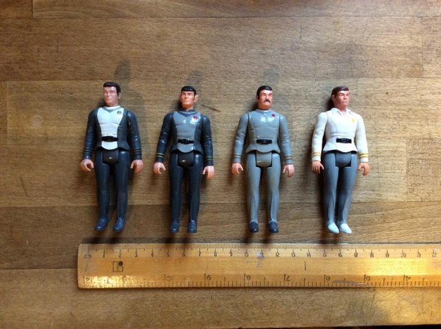 Preview of the first image of Star Trek four 3.5" figures Kirk, Spock, Scottie, Doc.