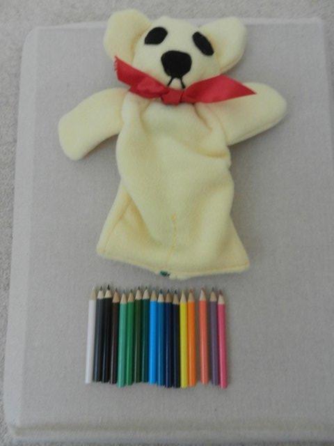 Preview of the first image of Hand Made Bear Pencil Case with Colouring Pencils New.