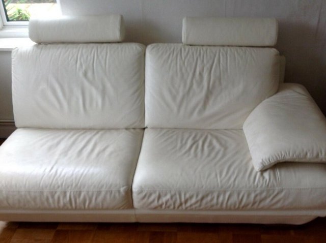 Preview of the first image of Natuzzi "Italsofa" L-Shape Sofa White Leather, 2parts from 3.