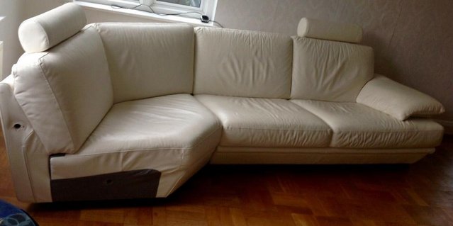 Image 3 of Natuzzi "Italsofa" L-Shape Sofa White Leather, 2parts from 3