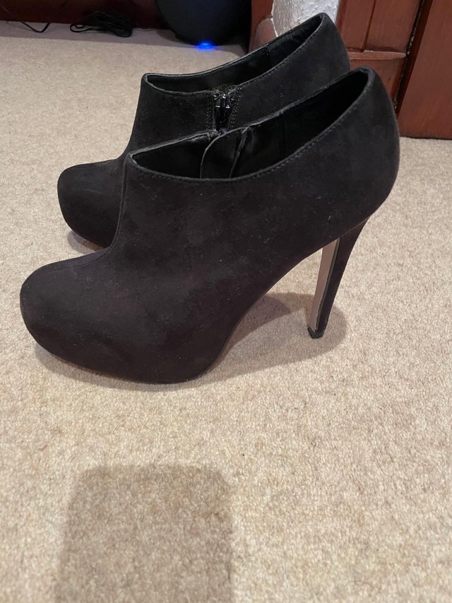Image 2 of Black high heel suede boot shoes