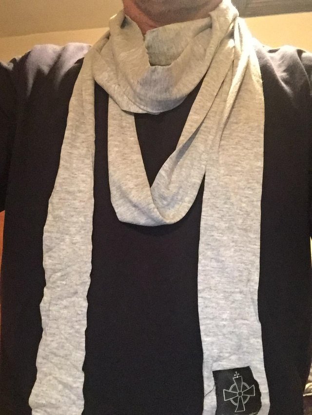 Preview of the first image of Slim, grey Alex Christopher scarf/wrap.