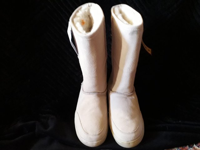 Preview of the first image of Ladies beige swede long boot, very cosy..