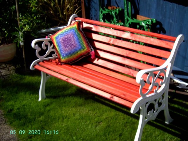 Image 5 of (69) Cast Iron & Wood Garden Bench