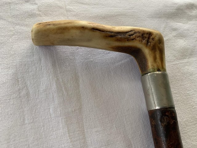 Preview of the first image of Vintage horn handle & silver walking stick.