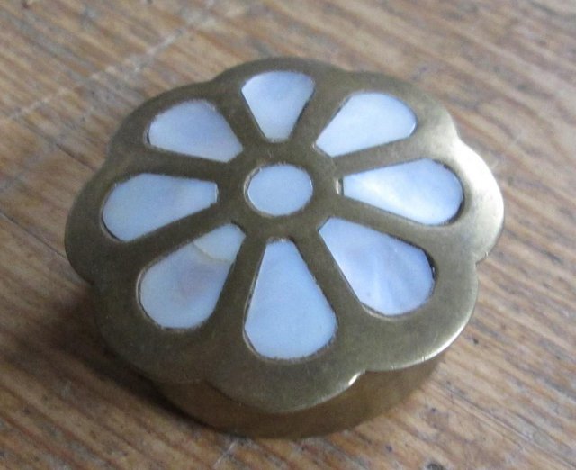 Preview of the first image of Vintage Pill Box Brass/MOP (Incl P&P).