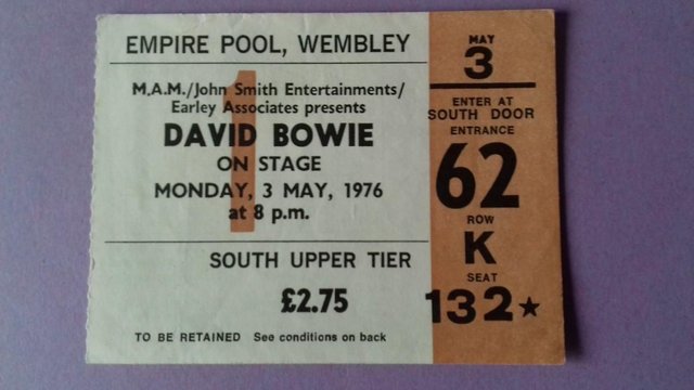 Preview of the first image of 1976 David Bowie UK concert ticket stub..
