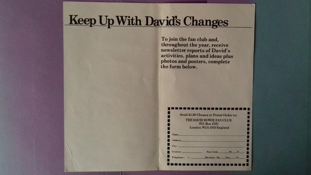 Image 2 of 1970’s David Bowie UK Official Fan Club Membership Leaflet.