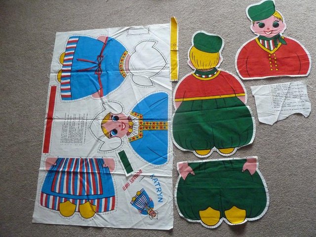 Image 2 of Vintage cut out + sew printed fabric panel Dutch boy, girl