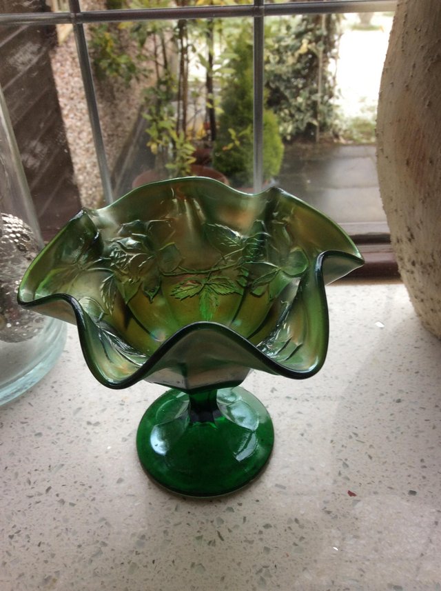 Image 3 of Striking green Carnival glass dish