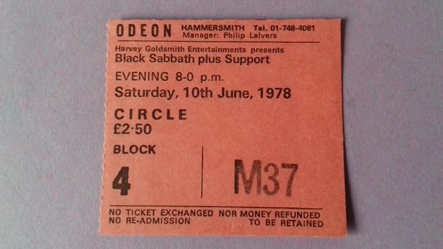 Preview of the first image of BLACK SABBATH 1978 Tenth Anniversary Tour ticket stub..
