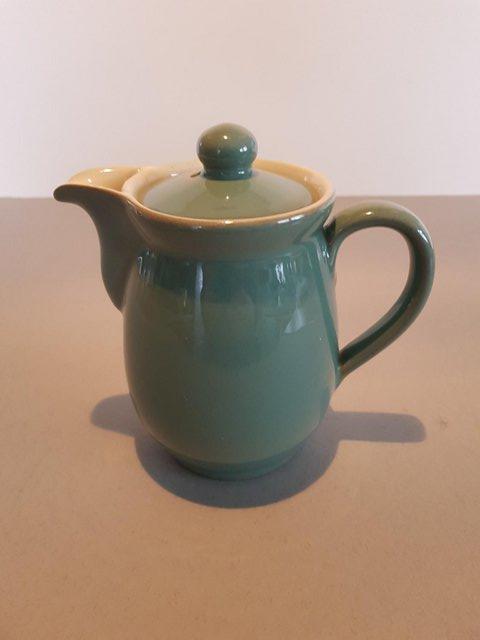 Preview of the first image of Denby vintage Manor Green stoneware jug with lid.