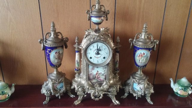 Image 2 of old garniture clock for sale