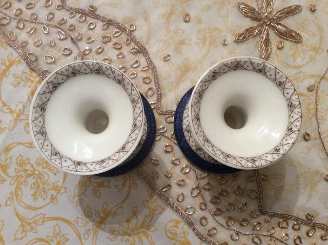 Image 3 of Royal Doulton blue & white porcelain candle holders