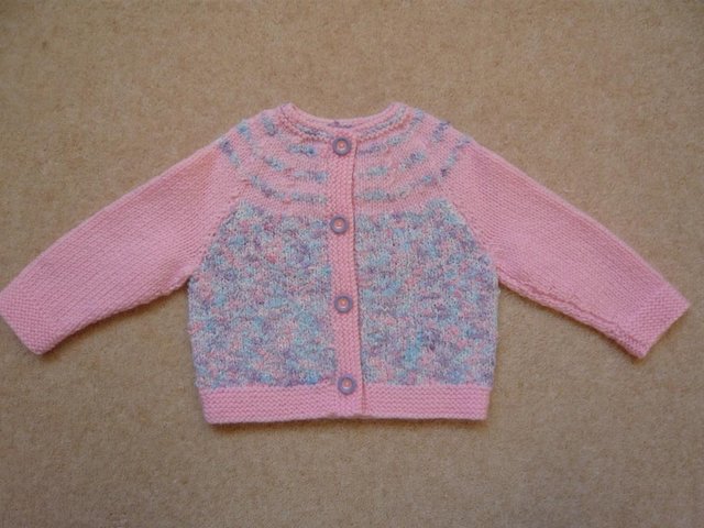 Preview of the first image of Cardigan - baby girl, matinee style, brand new, hand knitted.