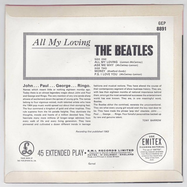 Image 2 of Original Beatles EP 1st UK release 'All My Loving'