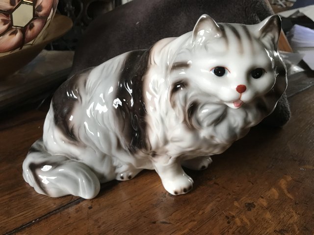 Preview of the first image of Large striped cat ornament (china).
