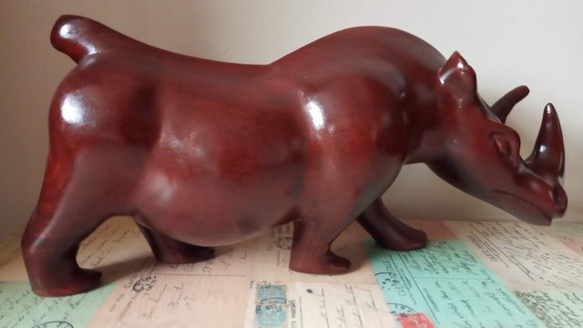 Image 2 of African Rhino wooden carving