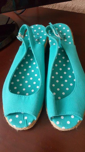 Image 3 of Turquoise canvas wedges size 6
