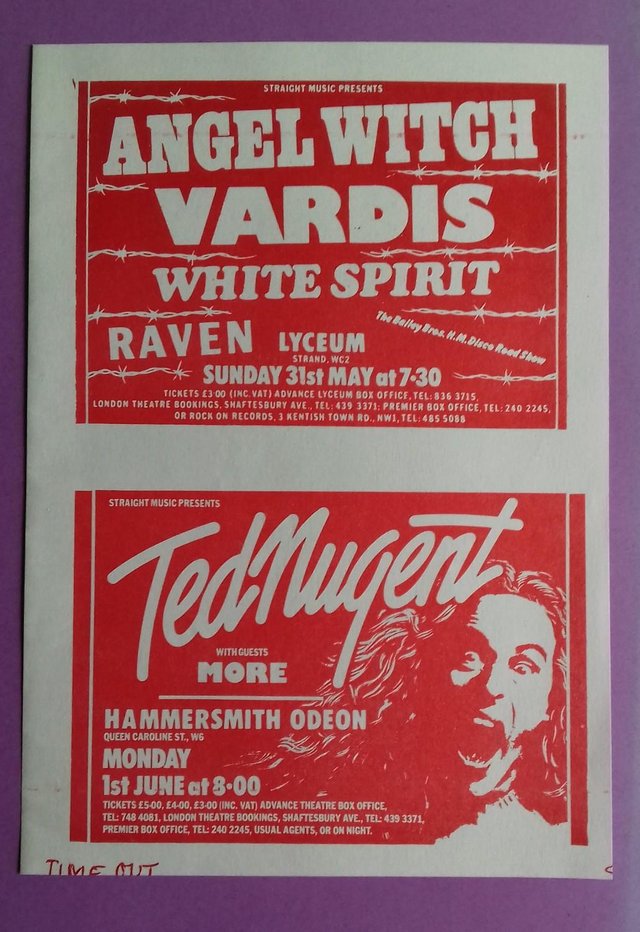 Preview of the first image of 1981 Ted Nugent and Angel Witch, London UK concert Flyer..