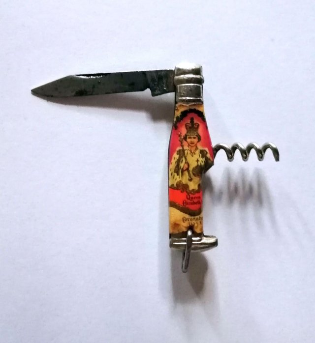 Preview of the first image of Vintage 1953 Queen Elizabeth II Coronation Penknife Corkscre.