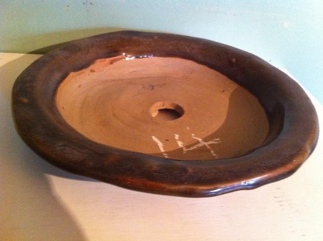Image 2 of Round dark brown glaze Bonsai dish (14)