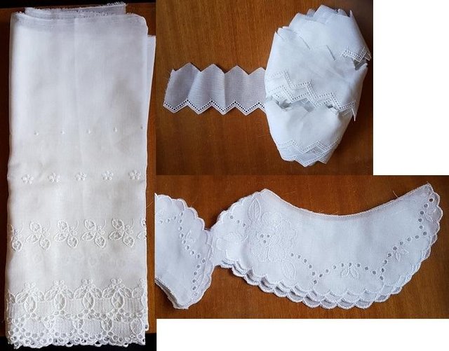 Preview of the first image of 9 various broderie anglaise/woven edgings/trimmings,  white.