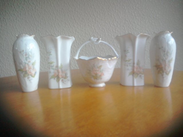 Preview of the first image of Fine Bone China Vases and Trinket Basket made in England.