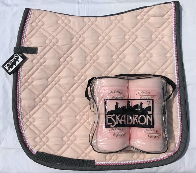 Preview of the first image of BNWT Eskadron Rose pink dressage pad + bandages.