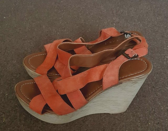 Preview of the first image of Ladies Orange Suede Wedge Shoes By Next - Size 7.