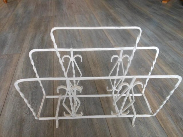 Preview of the first image of Wrought Iron Magazine Rack Cream Shabby Chic Vintage.