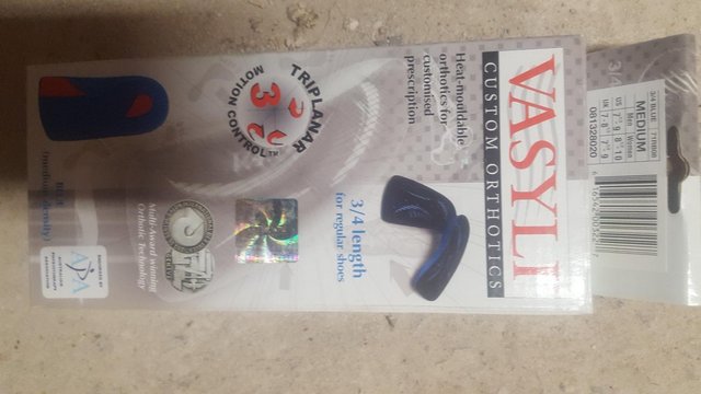 Preview of the first image of Vasyli Blue 6 Degree Custom Orthotic Insoles 3/4 Length BN M.