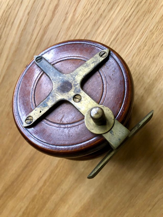 Image 3 of Vintage (pre-WWII) Wooden and Brass Fishing Reel